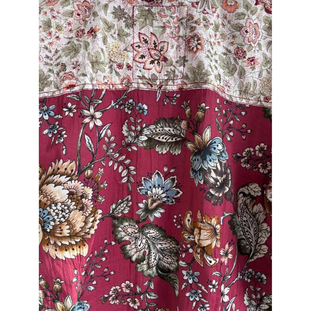 Cino Mixed Floral Patchwork Cotton Tunic Button Down Shirt Blouse XXL Boho Folk - Picture 8 of 13